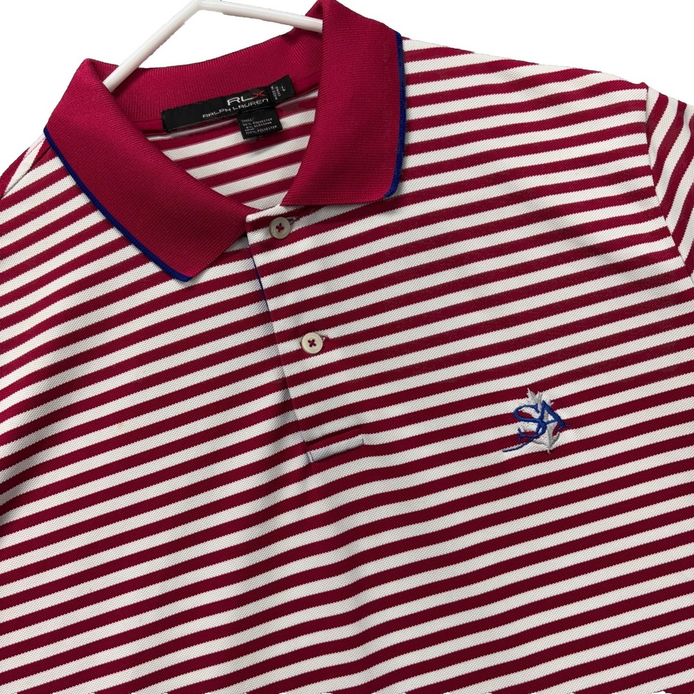 RLX Ralph Lauren Golf Polo‎ Shirt Mens L Red White Striped Stretch Active Casual